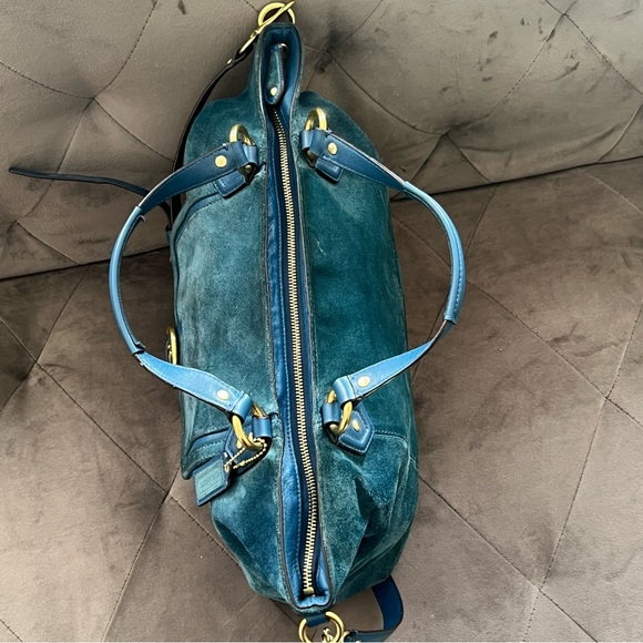 Coach Campbell Suede Izzy Tote Satchel Bag in Teal Leather - Picture 4 of 10